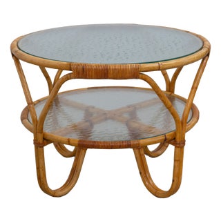 Danish Bamboo, Rattan and Glass Table by Tove Kindt-Larsen for R. Wengler, 1940s For Sale