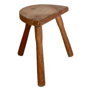 Rustic Wooden Tripod Stool with Half-Moon Seat, 1960s For Sale
