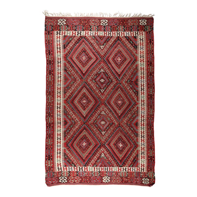 Antique Fethiye Tribal Kilim – Geometric Diamond Motifs, Anatolian Wool Weave -5' 3'' X 10' 4'' For Sale