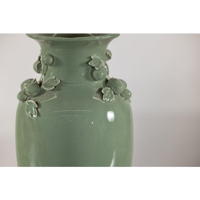 Celadon Green Glazed Ceramic Vase with Applied Fruit and Leaf Detail For Sale - Image 11 of 12