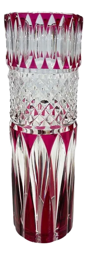 Small Red Cut-to Clear Crystal Vase from Val Saint-Lambert