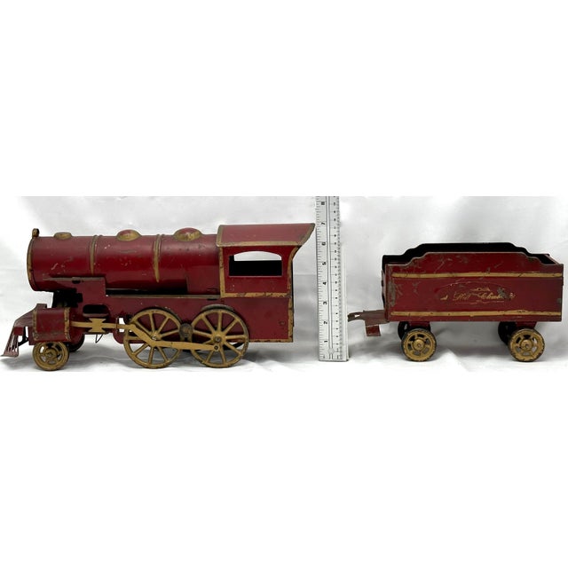 Excellent Large Early 1900s Antique American Pressed Steel Locomotive "Hill Climber" Toy Train - 25 Inches Long For Sale - Image 17 of 18