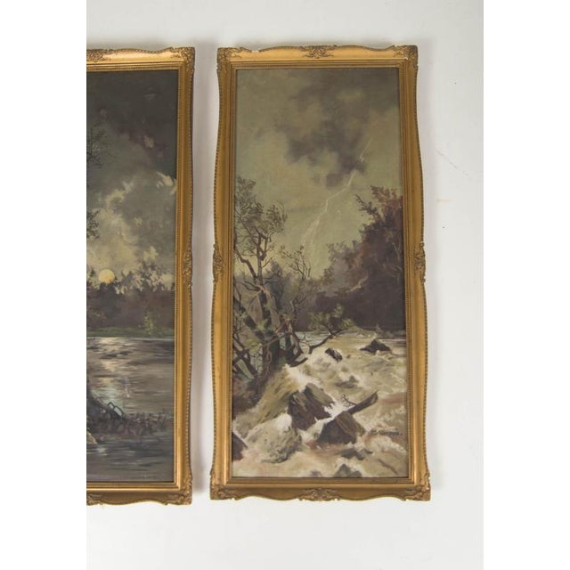Art Nouveau Diptych Landscape, Oil on Canvas Paintings, 1930, Set of 2 For Sale - Image 6 of 11