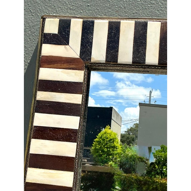 Vintage Striped Bone Inlay Wall Mirror For Sale - Image 9 of 14