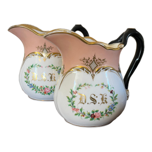 Antique 19th Century American Monogrammed Pitchers by Union Porcelain Works - Brooklyn, New York City - A Pair