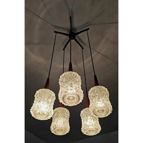 1960s Mid-Century Modern Teak, Rosewood and Crystal Spider or Cascade Chandelier, 1960s For Sale - Image 5 of 8