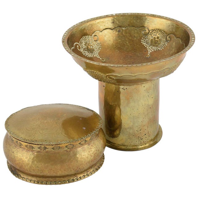 Metal Vintage Art Deco German Brass Can and Bowl from Kupo, 1920s, Set of 2 For Sale - Image 7 of 7