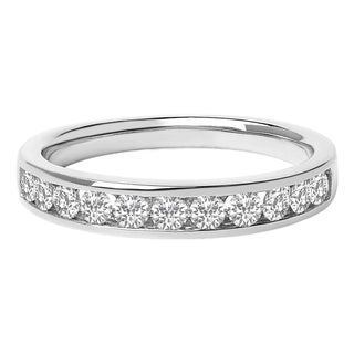 14K White Gold 1/2 Cttw Round Diamond 11-Stone Channel Set Band - Size 5.5 For Sale