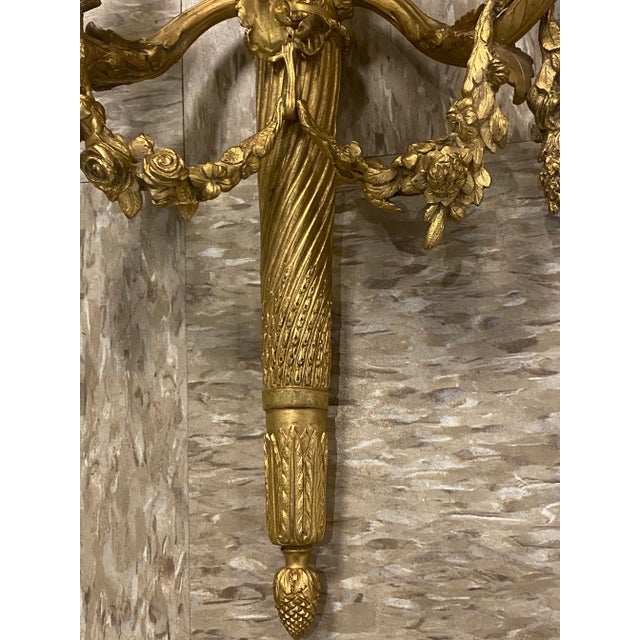 Edward F. Caldwell & Co. 1900 Gilt Bronze Caldwell Sconces With Ribbons 3 Lights For Sale - Image 4 of 10
