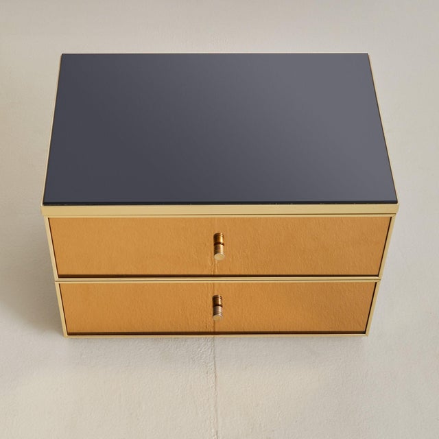 Light Yellow Italian Bronze Mirror + Smoked Glass Nightstand, 1970s - 2 Available For Sale - Image 8 of 11