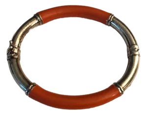 Vintage Milor Italian Orange Enamel Sterling Silver Hinged Bangle Bracelet
