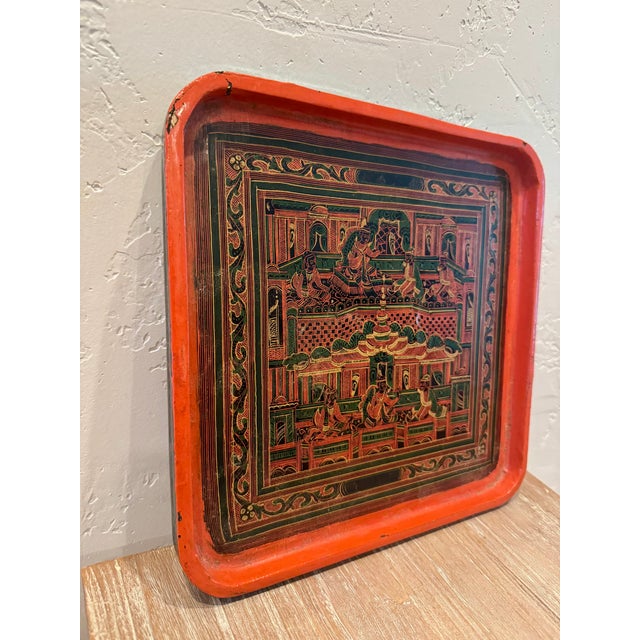 Antique Burmese 19th Century Lacquer Tray For Sale - Image 4 of 5