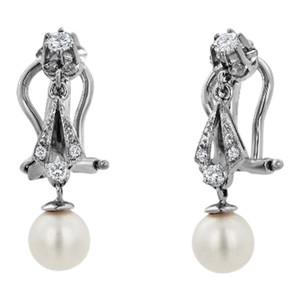 1940s Platinum Diamond and Pear Lever Back Drop Earrings 1 Inch Long, A Pair