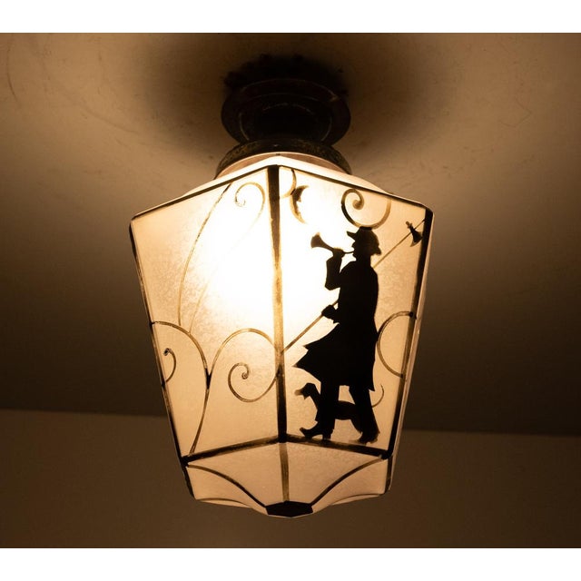 Blue Art Deco Hexagon Hall Lamp Night Watcher, Germany, 1920s For Sale - Image 8 of 10