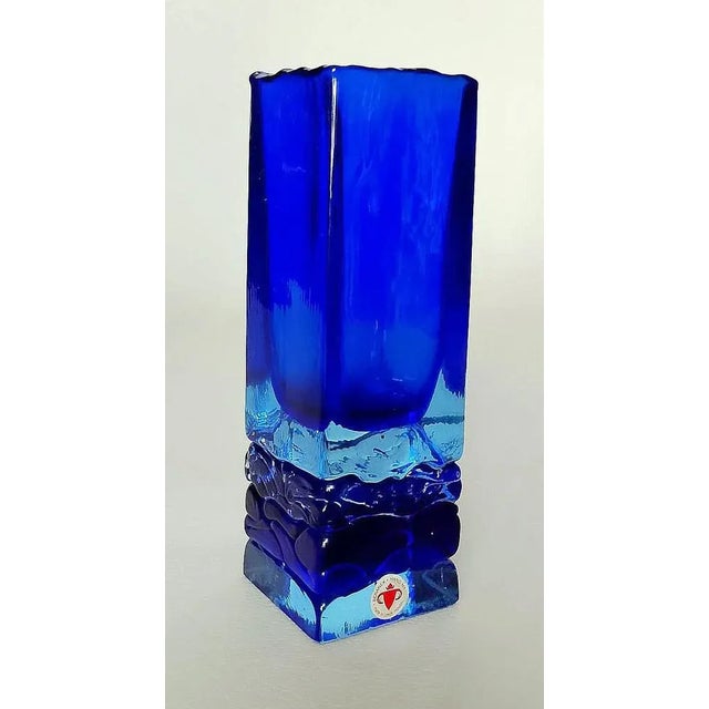 Glass Vintage Hand Made Cobalt Blue Glass Vase from Beranek, Czech Republic, 1990s For Sale - Image 7 of 7