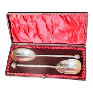 Antique Silver Plate Gift Set of Serving Spoons Circa 1870-A Pair of 2
