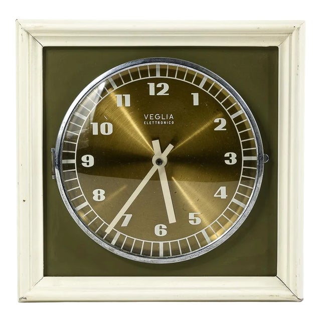 Vintage Green and Gold Watch Clock, 1970s For Sale