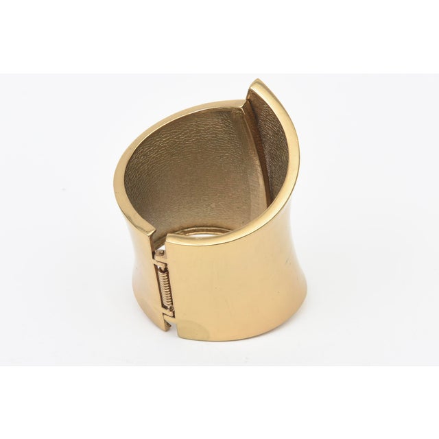 Vintage Gold Plated Sculptural Wide Cuff Hinged Bracelet For Sale - Image 9 of 10