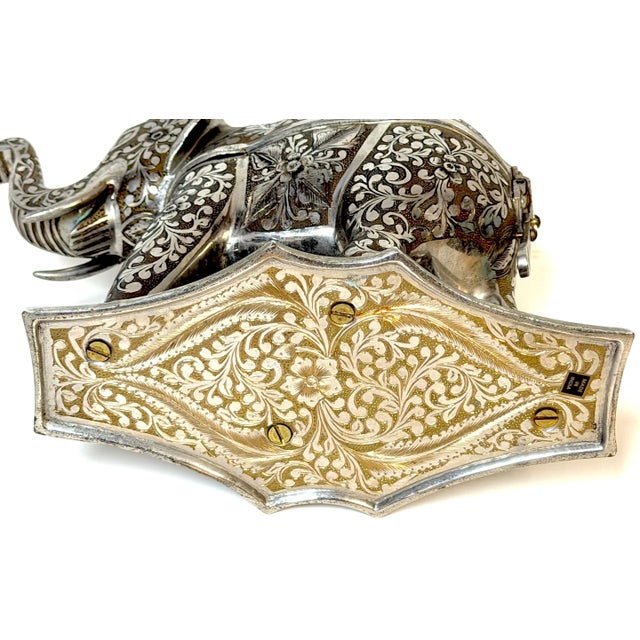 Indian Silvered & Enamel Engraved Bronze Elephant Automaton Swiss Music box For Sale - Image 17 of 18