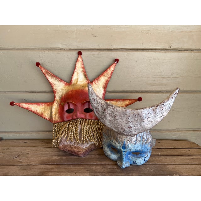 Handmade Gilded Venetian-Style Papier-Mache Celestial Masks, Representing the Sun (Sole) and the Moon (Luna) For Sale - Image 4 of 14