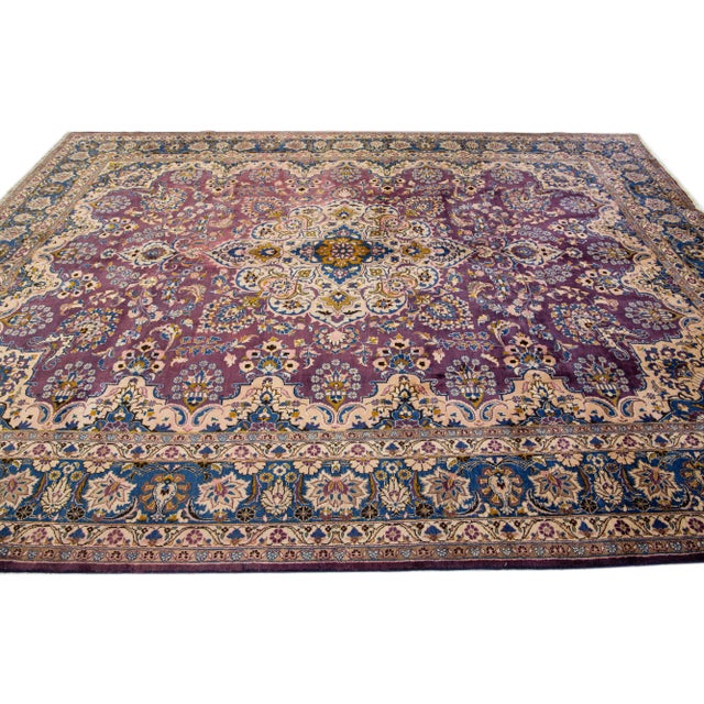 1960s 1960s Vintage Persian Tabriz Navy Blue Handmade All-Over Medallion Wool Rug For Sale - Image 5 of 7