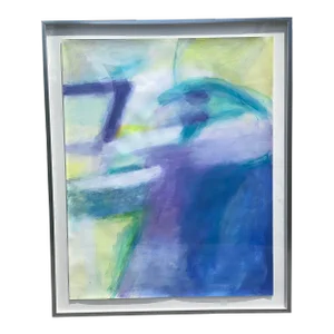 Contemporary Pastel Abstract Mixed-Media Painting on Paper, Framed