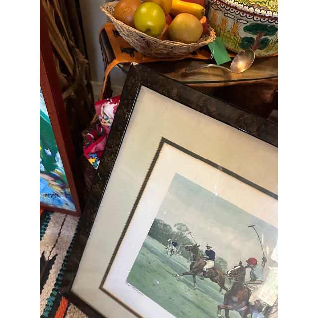 Mid-Century Modern Vintage Large Framed Polo Horses Print, Signed For Sale - Image 3 of 7