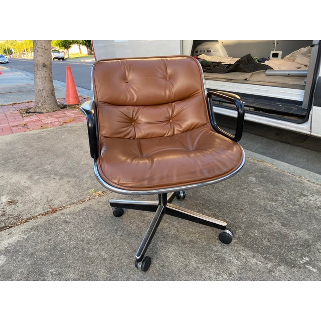 Vintage Charles Pollock for Knoll Brown Leather Desk Chair For Sale - Image 18 of 18