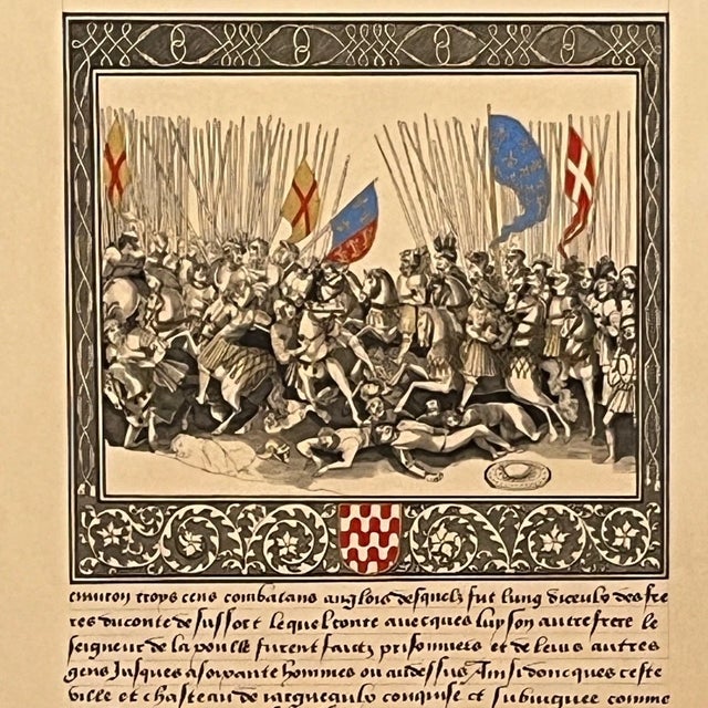 Illustration Large 19thC Monstrelet Lithograph - Battle of Meung 22x15 - Plate 209 For Sale - Image 3 of 6