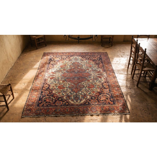 Red 1880s Ivory Red Medallion Antique Sarouk Farahan Rug 4'8" X 6'4" Hand Knotted Wool Carpet For Sale - Image 8 of 10