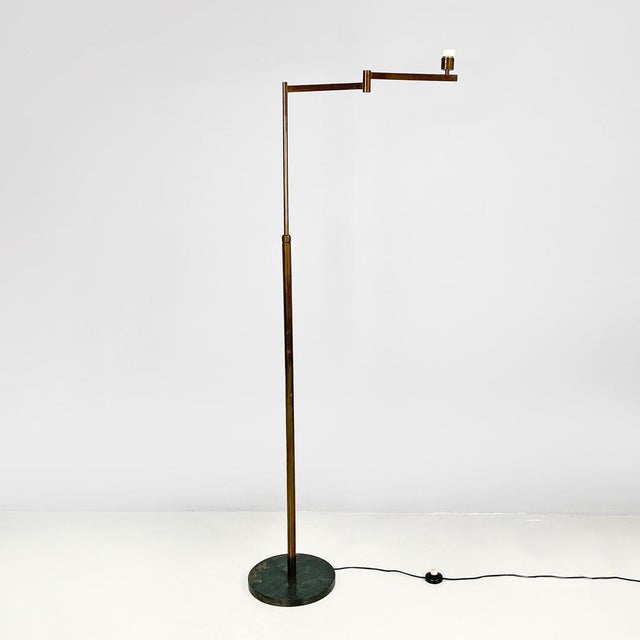 Art Deco Italian Brass Floor Lamp with Adjustable Arm and Dark Marble Base, 1940s For Sale - Image 3 of 18