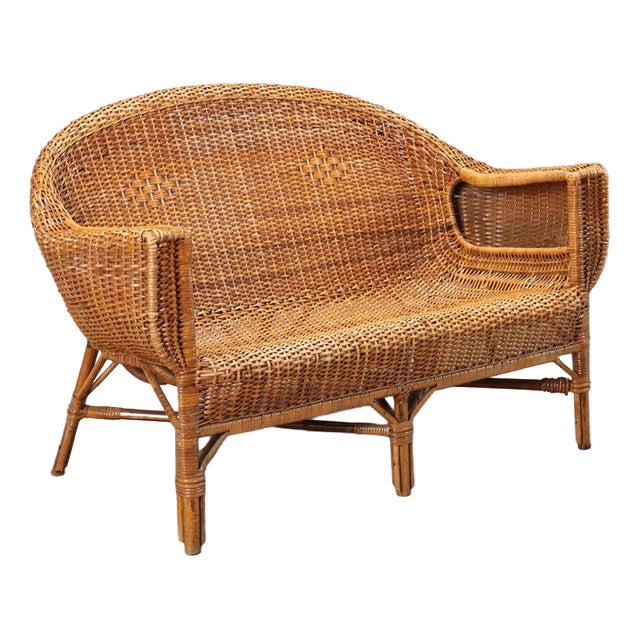 Wicker and Bamboo Sofa, 1950s For Sale