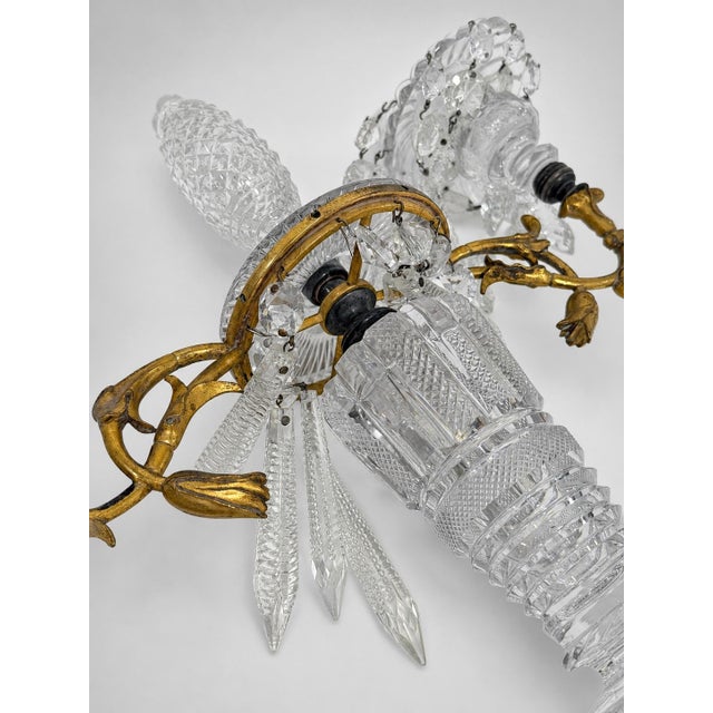 Transparent Pair of French Louis XVI Style Cut-Crystal and Gilt-Metal Candelabra, Circa 1880–1900 For Sale - Image 8 of 13