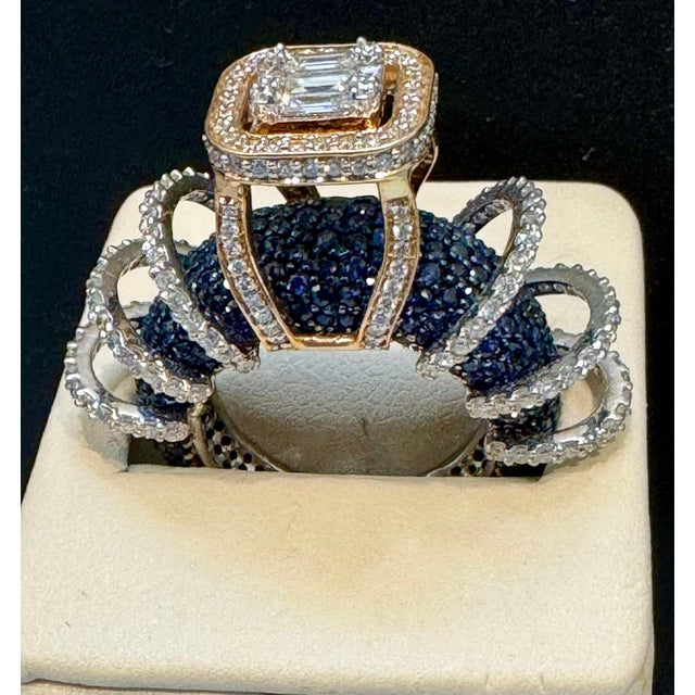 5 Carat Blue Sapphire and 2 Ct Diamond Cocktail Ring in 18 Karat WY Gold Estate For Sale - Image 4 of 18