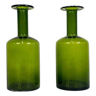 Pair of Otto Brauer for Holmgaard Green Gulvvase Danish Glass Vases For Sale