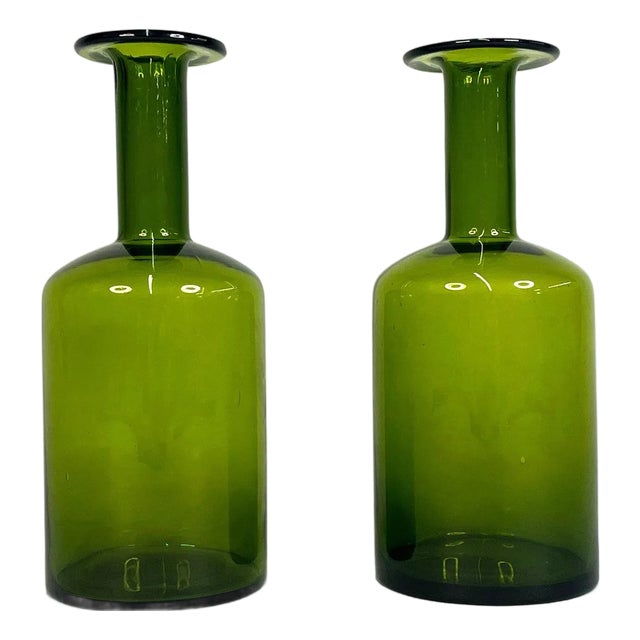 Pair of Otto Brauer for Holmgaard Green Gulvvase Danish Glass Vases For Sale