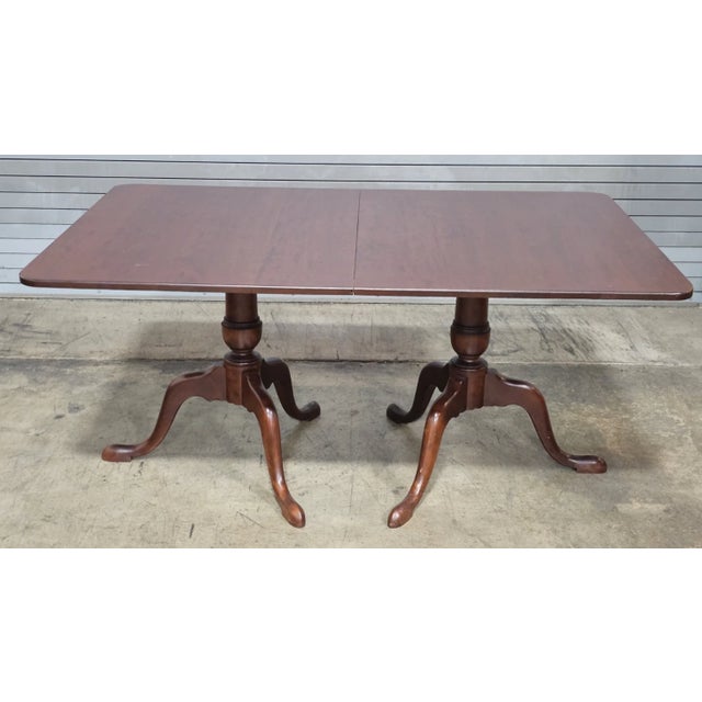 Baroque Late 20th Century Eldred Wheeler Solid Cherry Two Pedestal Dining Table 2 Leaves Benchmade For Sale - Image 3 of 13