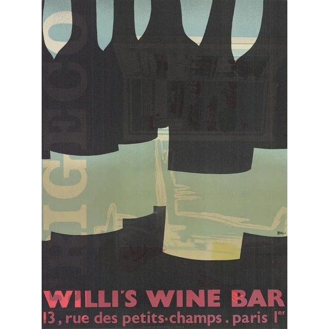 Cubism 1982 Alberto Bali 'Willi's Wine Bar (Misprint)' Vintage Black,Gray,Green,Red Lithograph For Sale - Image 3 of 3