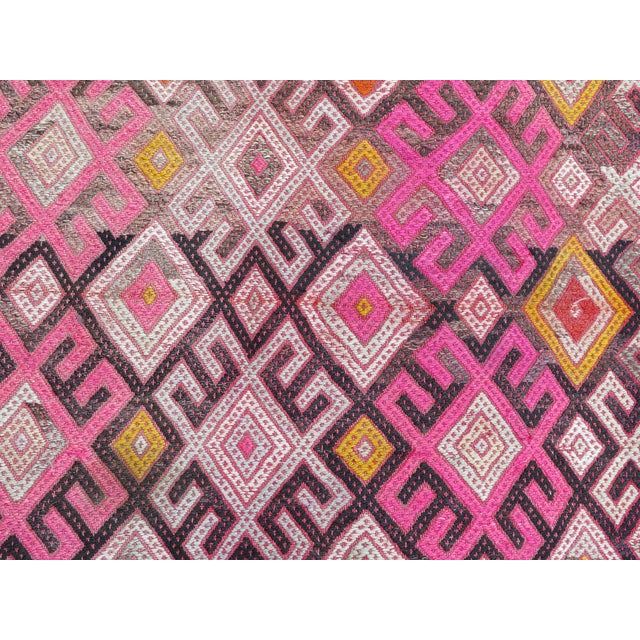 Mid 20th Century 60s Vintage Handmade Turkish Pink Kilim Jejim Boho Area Rug For Sale - Image 9 of 11