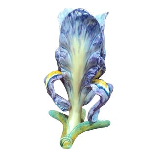 Majolica Iris Vase Massier, Circa 1880 For Sale