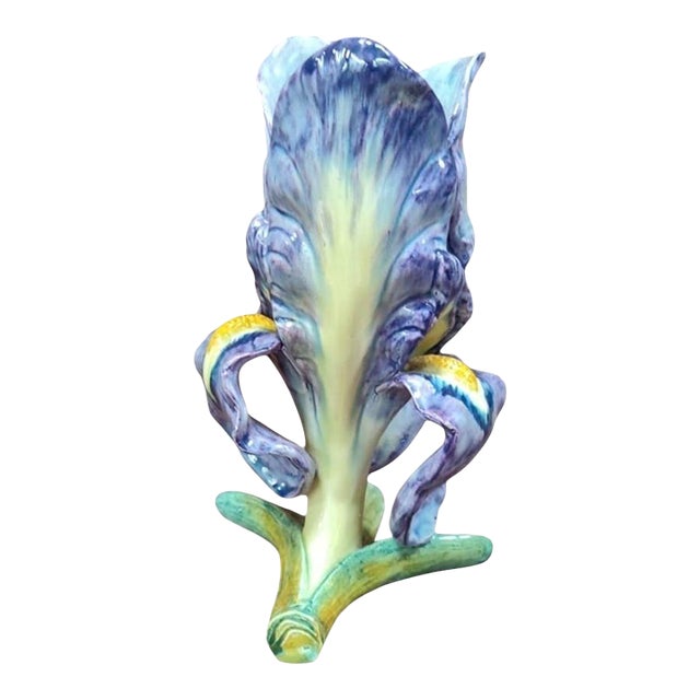 Majolica Iris Vase Massier, Circa 1880 For Sale