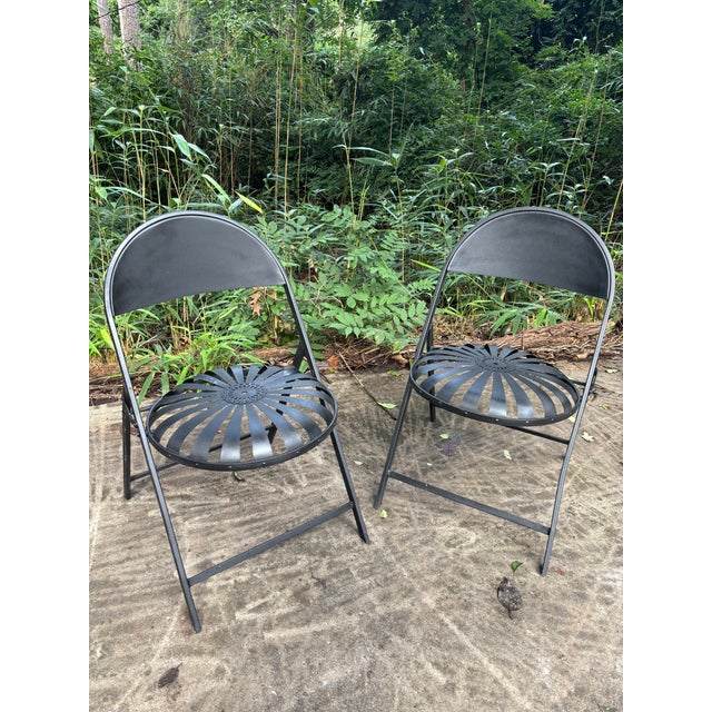 Mediterranean Francois Carre Vintage Folding Patio Chairs- A Pair For Sale - Image 3 of 5