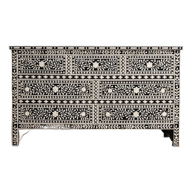 Arabesque Inlay Seven Drawer Dresser by House of Jaipur For Sale