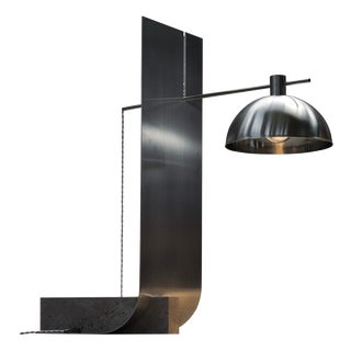 Equo 3.0 Floor Lamp in Aluminum with Travertine and Stainless Steel by D´ARK Atelier For Sale