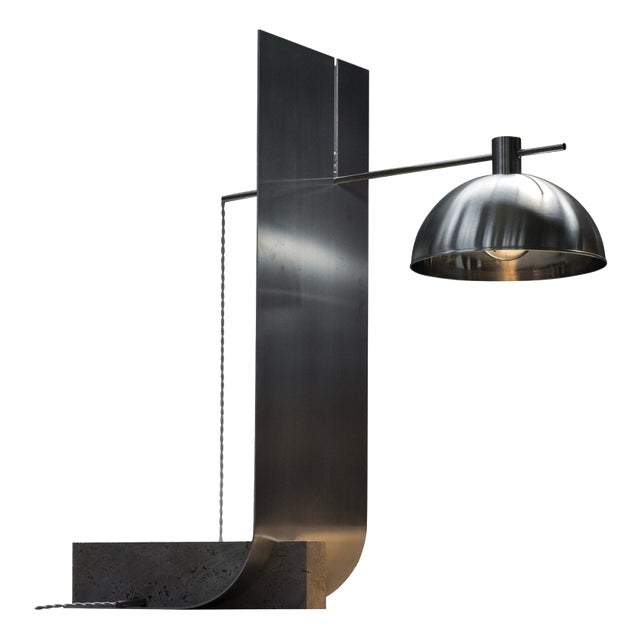 Equo 3.0 Floor Lamp in Aluminum with Travertine and Stainless Steel by D´ARK Atelier For Sale