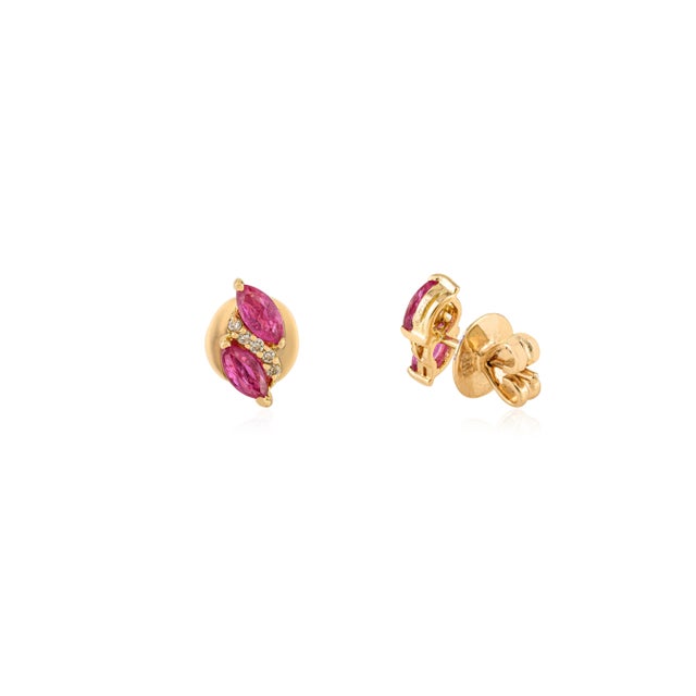 Not Yet Made - Made To Order 14k Yellow Gold Marquise Cut Natural Ruby & Diamond Cluster Stud Earrings- 2 Pieces For Sale - Image 5 of 12