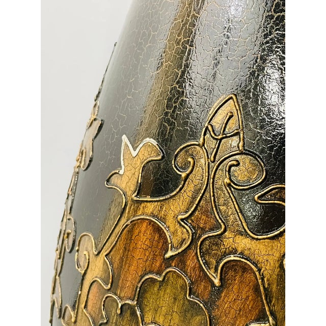 Monumental Art Nouveau Black & Gold Enameled Vase With Floral Etching Design For Sale - Image 9 of 12