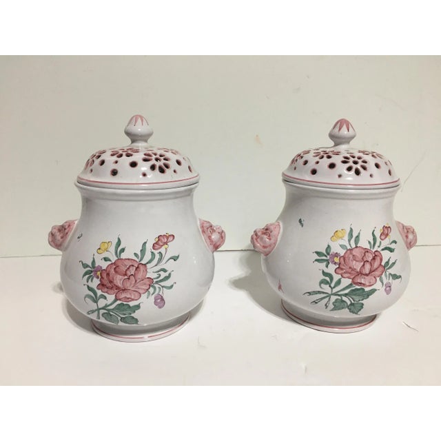 Ceramic Pair of 1920s Moustier Potpourri Jars For Sale - Image 7 of 11