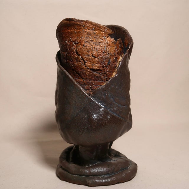 Contemporary Large Fine Art Hand Built Studio Pottery Sculptural Brutalist Wabi Sabi Earth Tone Vessel For Sale - Image 3 of 17