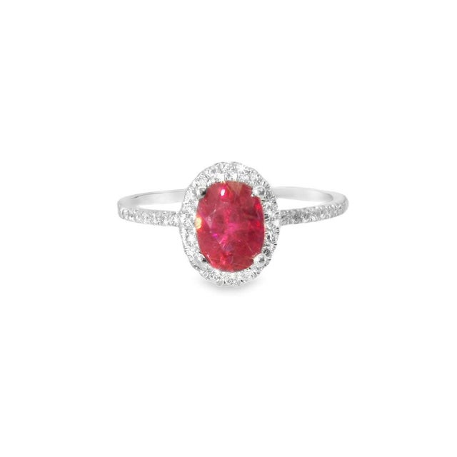 Mid-Century Modern Mid 20th Century 14k White Gold Ruby Diamond Solitaire Cocktail Ring Estate, Size 7.25 For Sale - Image 3 of 4